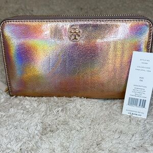 NWT Tory Burch Limited Edition Robinson Metallic Zip Continental Wallet